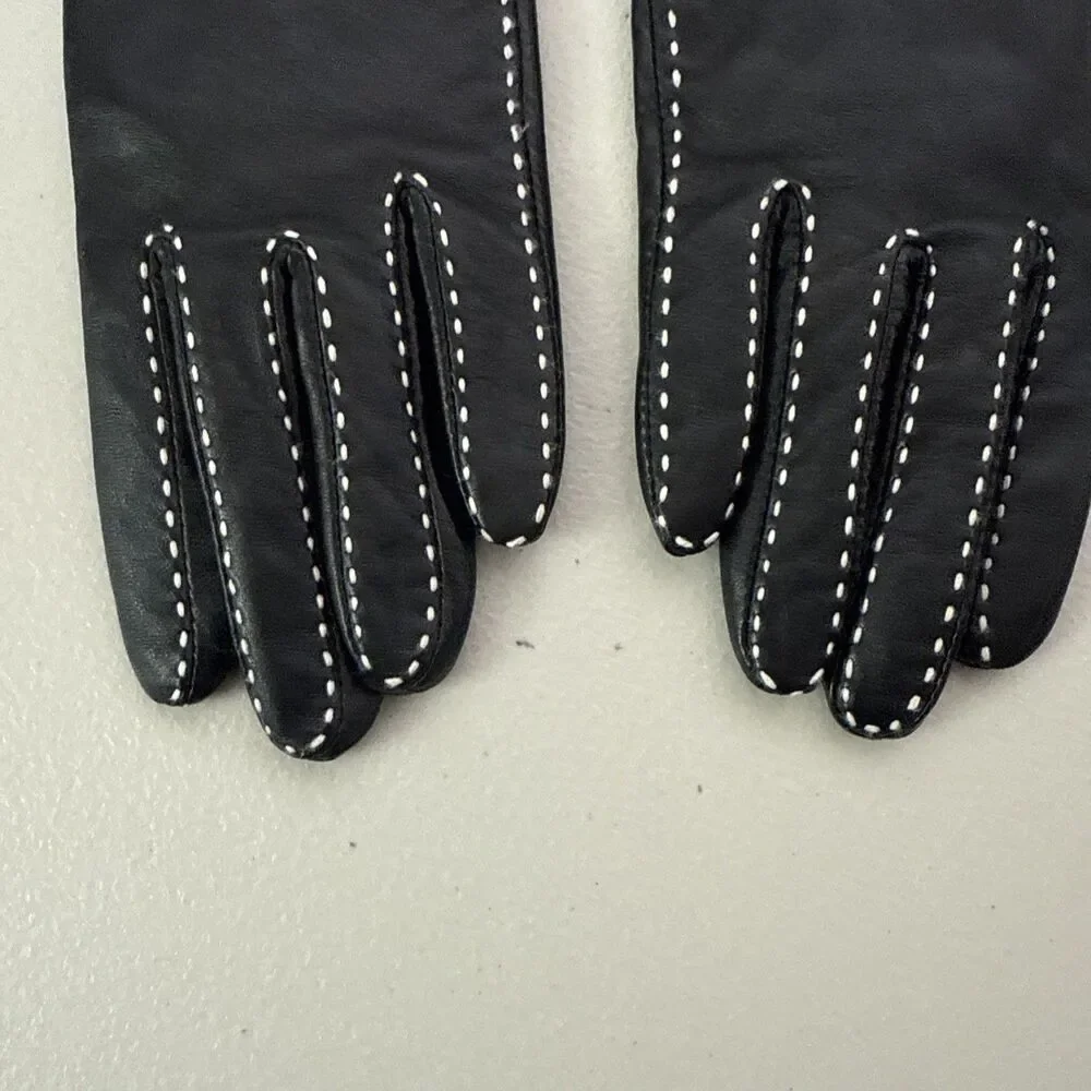 Preston And York Black Leather Gloves Women’s Size Small Contrasting Stitch